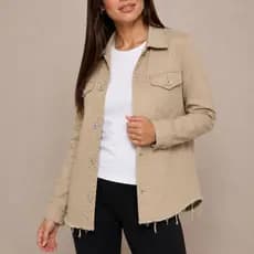 Jaqueta Max Longa Jeans Feminina Com Botão de Ferro