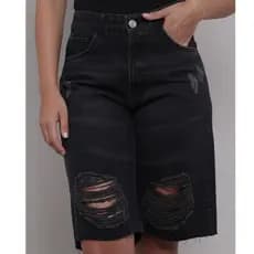 Jorts Jeans Cintura Alta Feminino StreetWear Destroyer