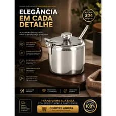 Açucareiro 450ML Em Aço Inox Com Colher Cafeteria Restaurantes