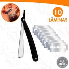 Kit Barbeiro Navalha Para Barbear Profissional + 10 Lâminas 100% Aço Inox