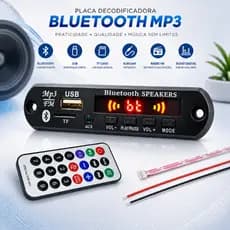 Placa Decodificadora MP3 rádio FM som bluetooth 12V USB e Cartão de Memória SD