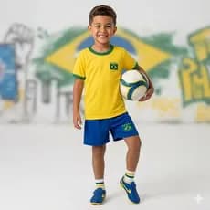 Camisa Brasil KIT Camisa+Calção+Meia Infantil  Copa Do Mundo TRB