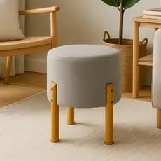 Pufe Em Linho Banqueta Redondo Puff Pés Plásticos Almofadado Decorativo Sala Apoio Pés Decoração Moderno Promoção
