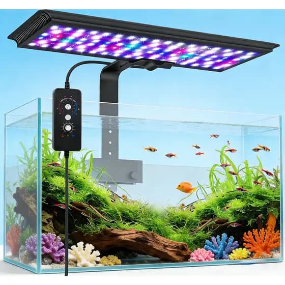 Luz LED Aquário 24/7 com Presilha, Modo DIY Espectro Completo, Timer/Brilho Ajustável com Memória, IP68 à Prova d'Água