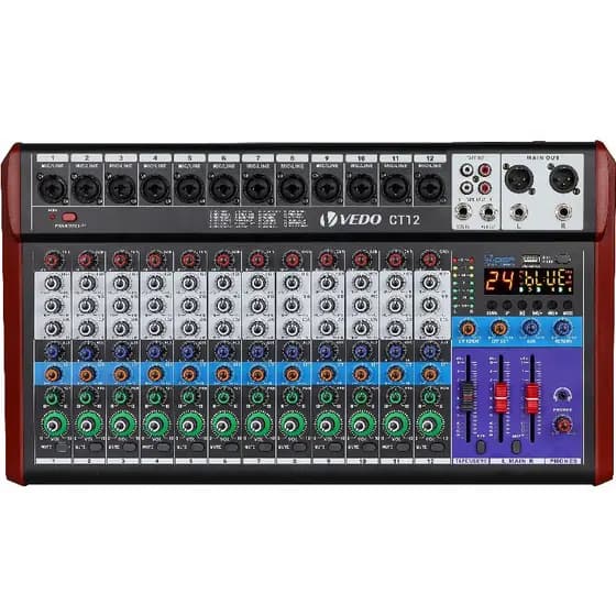 VEDO Mesa De Som 8/12 Canais Bluetooth 24DSP Com Placas Digitais Gravação USB Flash Drive/OTG +48V Phantom Power AUX