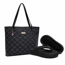 Kit Bolsa De Praia + Chinelo de Dedo Feminino Nuvem Cluff Slide Cloud