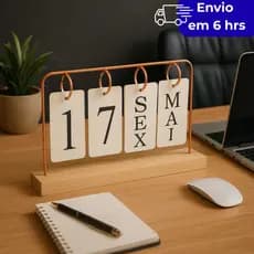 Calendário de Mesa Decorativo Permanente com Plaquinhas  Preto Dourado  Escritório e Casa Luxo