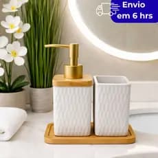 Kit Banheiro Lavabo Peças Porcelana Decorativa Porta Sabonete Líquido Dispenser Porta Escova de Dente