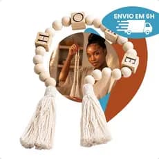 Colar Decorativo de Mesa em Madeira com Franja Bege Enfeite Minimalista Rústico para Decoração Home