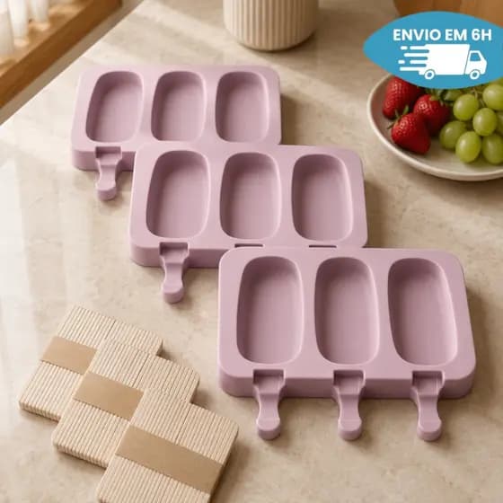 Kit 5 Formas de Picolé em Silicone com Tampa 250 Palitos para Sorvete  Forminhas Reutilizáveis