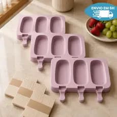 Kit 5 Formas de Picolé em Silicone com Tampa 250 Palitos para Sorvete  Forminhas Reutilizáveis