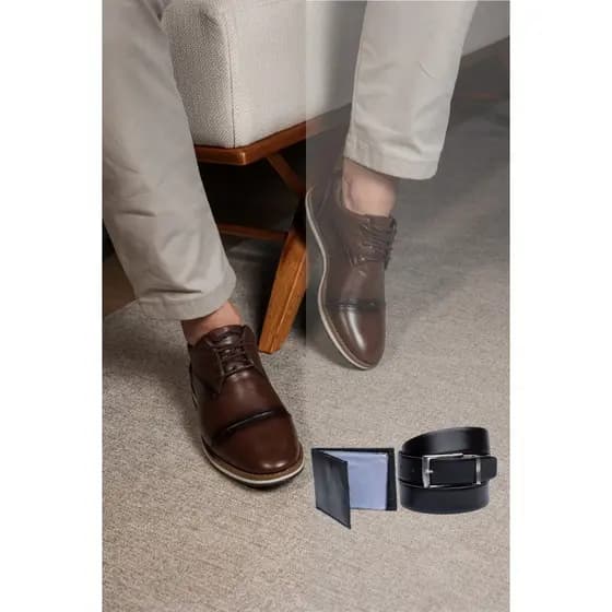 Sapato Social Cinto Carteira Masculino Oxford Santiago Confortável Social Brogue Dia dos Pais