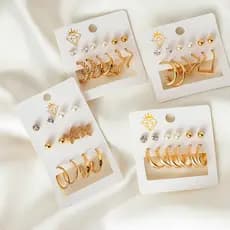 KIT 6 Pares de  Argolas Brincos Prata/Dourado, segundo furo conjunto cartela Moda Para Presente De Uso Diário coração