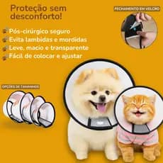 Colar Elizabetano Cirúrgico Premium Pet Para Cachorro Cão Cães Cachorros Gatos de Velcro não machuca leve confortável