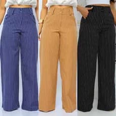loja do bras calça feminina alfaiataria com botões e bolsos risca de giz listrado elegante e casual