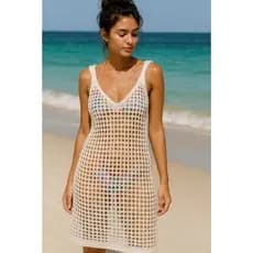 Saída de praia decote v vestido rendado abertura lateral .