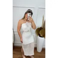 Vestido modal rendado busto fenda