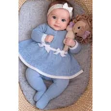 Saída maternidade Vestido Menina Listra Laço com calça tamanho RN.