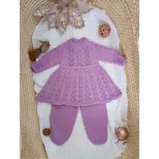 Conjunto Saída Maternidade Vestido com Trança  Bordado em Pérolas com calça Menina Bebê Recém Nascido RN