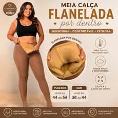 Meia Calça Flanelada Plus Size e Slim com Pezinho do 38 ao 54 Meia-Calça Forrada Para o Inverno