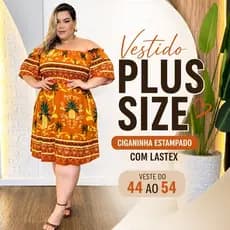 Vestido Plus Size Ciganinha Estampado com Lastex – Veste do 44 ao 54 – Midi na Altura do Joelho
