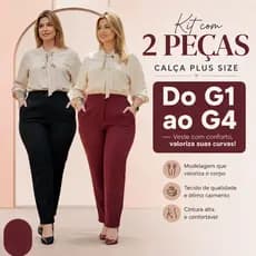 Kit com 2 Calças Sociais Plus Size do G1 ao G4 com Elástico na Cintura - Combo Calça Social Plus Size
