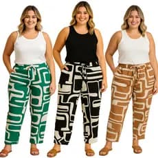 Calça com Elástico Plus Size Feminina com Bolsos Cintura Alta do G1 ao G4 Calça Soltinha