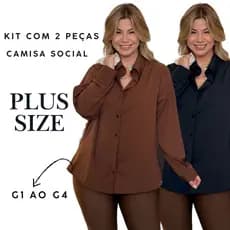 Kit Camisa Social Feminina Plus Size 2 Peças do G1 ao G4 - Combo Camisa Plus Size Feminina Tecido Leve