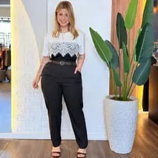 Calça Alfaiataria Feminina Plus Size Elegante Cintura Alta Social - Cós Infinito do G1 ao G4