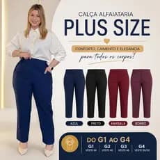 Calça Feminina Alfaiataria Plus Size do G1 ao G4 Com Elástico na Cintura - Calça Social Plus Size