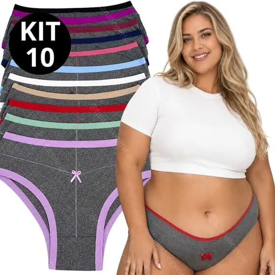 Kit 10 Calcinhas PLUS SIZE Cós Alto Microfibra Conforto Pós Parto - Ana Plus