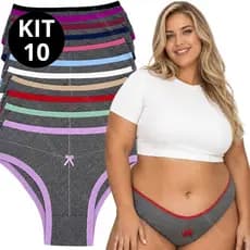 Kit 10 Calcinhas PLUS SIZE Cós Alto Microfibra Conforto Pós Parto - Ana Plus
