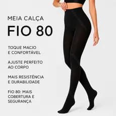 Meia Calça Feminina Pezinho Fio 80 Preta Térmica Para Inverno - Fio 80