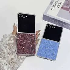 Capa Com Glitter Borda Prateada Para Samsung Galaxy Z Flip 3 4 5 6 7 8 Acessórios Caixa De Telefone Presente