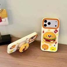 Silicone Macio Hambúrguer Queijo Titular Caso Para Apple iPhone 13 14 15 16 17 18 Pro Max Bonito Telefone Embalagem Pres