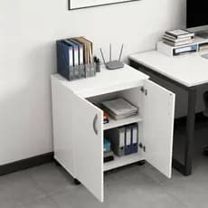 Gabinete Organizador 2 Portas Rodinha Branco 60cm Compacto Escritório Sala Quarto Lavanderia Arquivo