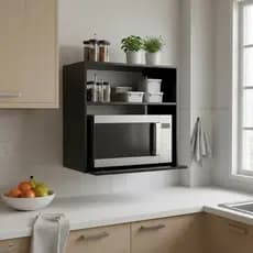 Suporte Aéreo Duplo 2 Prateleiras Microondas Air Fryer Forno 60cm Preto Cozinha Organizador MDP