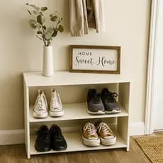 Sapateira Baixa 2 Prateleiras Branco Organizador Hall Entrada Sapatos Tênis Bota 6 Pares Quarto