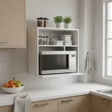 Suporte Aéreo Duplo 2 Prateleiras Microondas Air Fryer Forno 60cm Branco Cozinha Organizador MDF