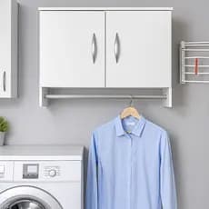 Armário Suspenso Cabideiro 2 Portas Barra Pendurar Roupa Lavanderia Organizador Arara Branco MDF