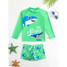 NB VEST - CONJUNTO DE PRAIA INFANTIL MASCULINO MANGA LONGA DIVERSAS CORES COM ESTAMPA DE TUBARÃO - I3096
