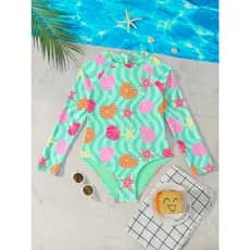 RWX VEST Maiô Infantil Feminino Manga Longa com Estampa Marinha e Proteção Solar 2025 I3617