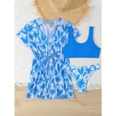 NB VEST Conjunto de Biquíni com Saída de Praia Estampada em Folhagem Tropical 2025 J3610