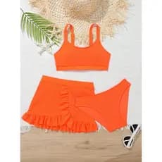 RWX  VEST Conjunto Praia Juvenil: Biquíni com Saída de Praia Canelada em Cor Lisa  2025 - J3028