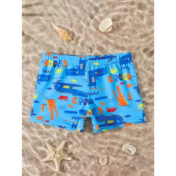 RWX VEST Sunga Bebê Estampada Crocodilo Azul – Confortável e Divertida para Praia e Piscina 2025 B3637
