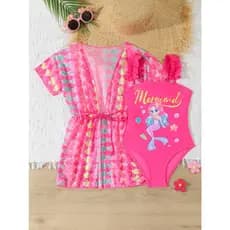 RWX VEST Maiô Infantil Feminino com Saída de Praia Estampa Sereia – Conforto e Charme para o Verão 2025 I3629