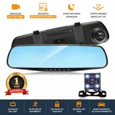 Retrovisor Câmera Carro 2 Câmeras 4.0 Pol 720x480P Suporte Cartão 32GB Gravação Veicular