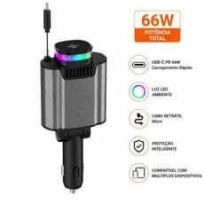 Carregador Veicular Multifuncional Novo Modelo 3 Portas USB Carga Rápida Para Celular Tablet