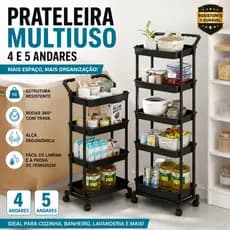 4 AndaresPrateleira Carrinho Auxiliar Organizador de Objetos Multiuso com Rodinhas