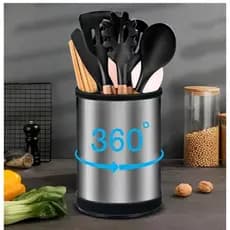 Suporte Redondo Giratório De Aço Inoxidável para Utensílios